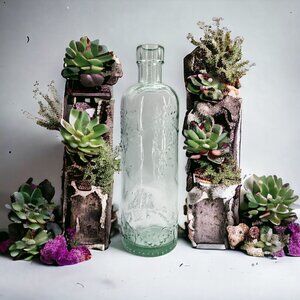 Vintage Light Green Floral Glass 9" Bottle Decanter Barware Made in Italy